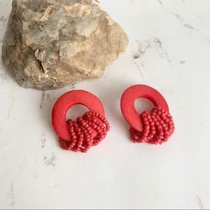 Vintage Retro Red Beaded Statement Earrings